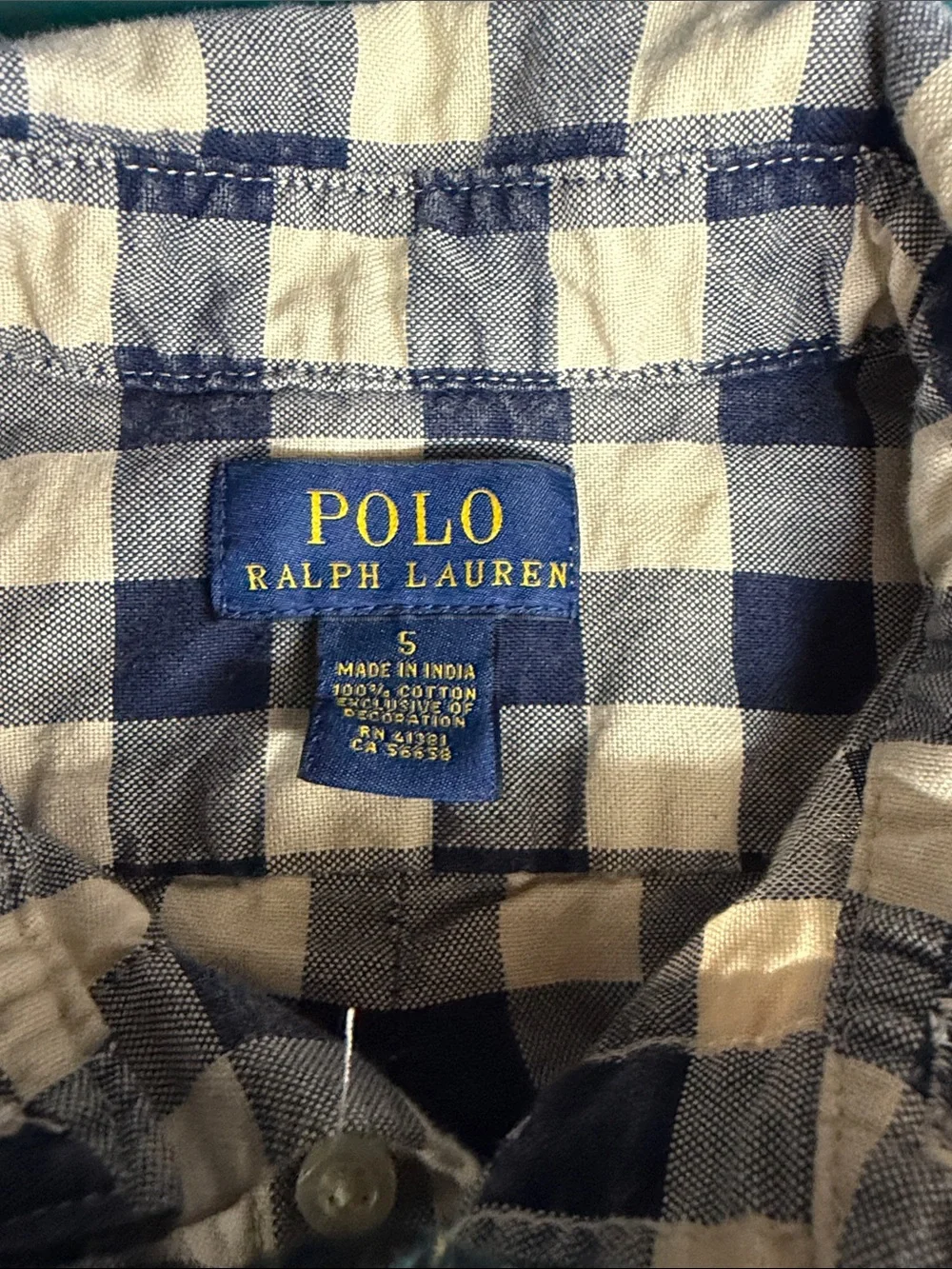 Ralph Lauren Red & White Plaid Button-Down with Green Contrast Collar